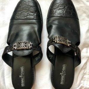 Black Leather Mule Slides 8